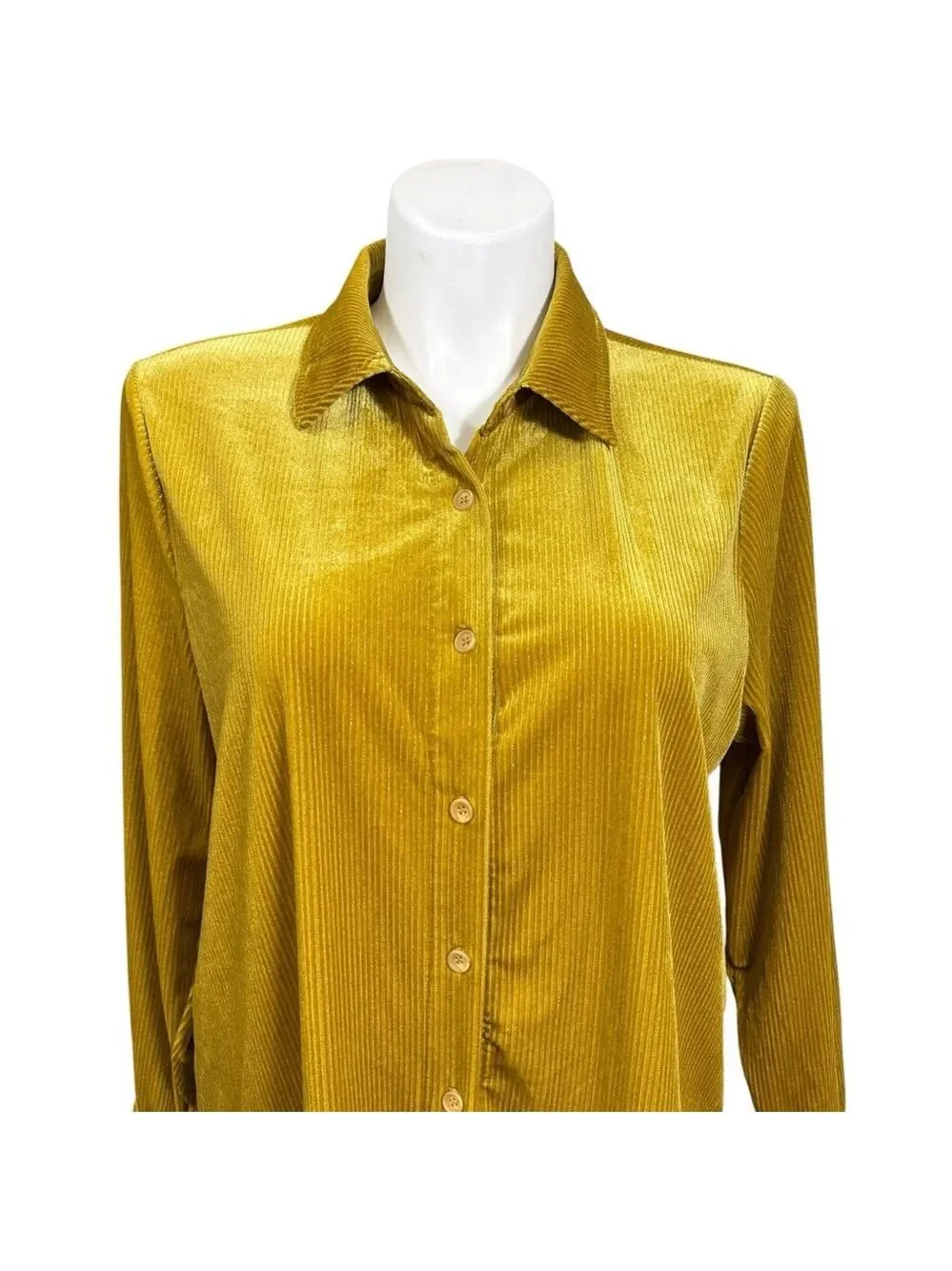 Soft Surroundings Women’s‎ Velvet Button Front Shirt XL Gold Long Sleeve